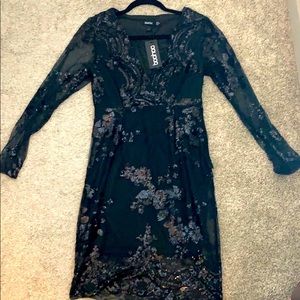 Boutique sequin mesh body con dress size 4